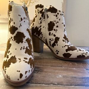 Maurices Brown and Cream, Cow Patterned Ankle Boots